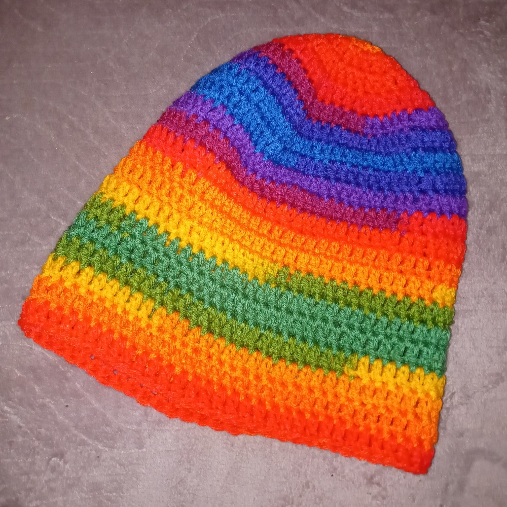 NEW Unisex Rainbow Hand Crocheted Beanie Hat